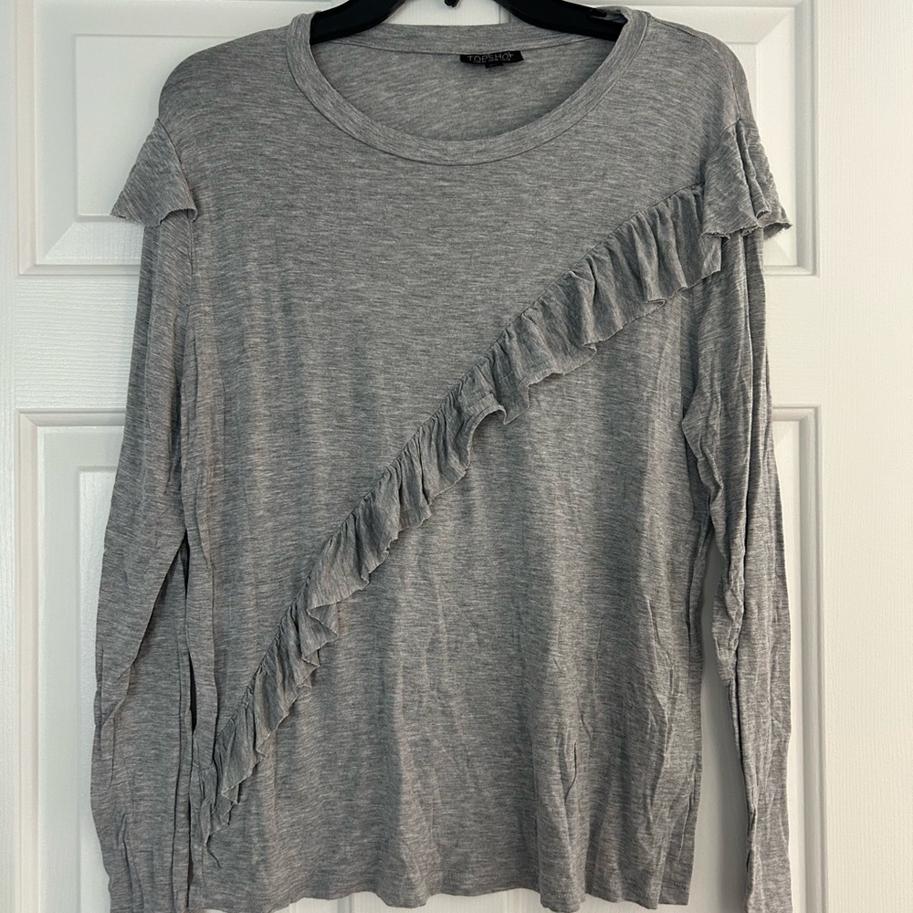 Topshop Heather Gray Ruffle Blouse